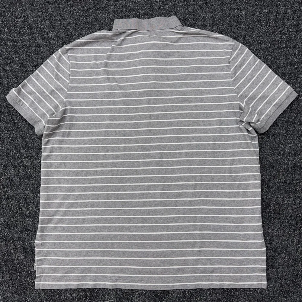 Polo Ralph Lauren Polo Shirt Mens XL Grey White Striped Pima‎ Soft Touch Golf